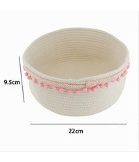 Cesto Porta Oggetti Per Biancheria In Corda Pon Pon Rosa Cestino 22x9.5 Cm 10666         