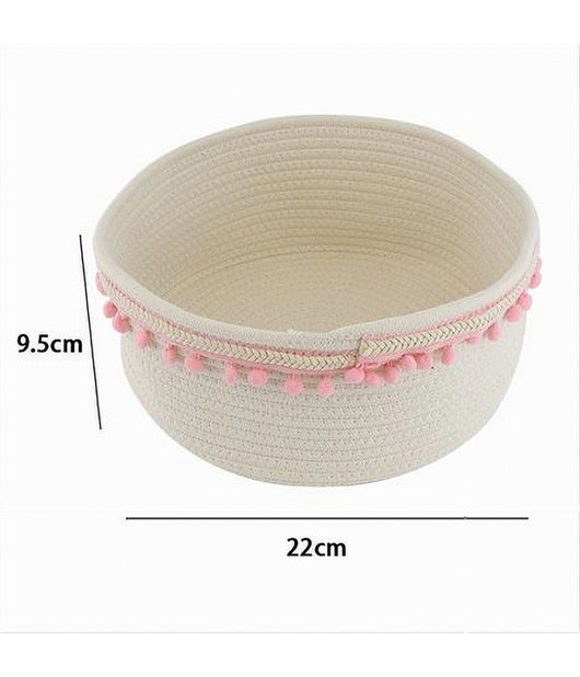 Cesto Porta Oggetti Per Biancheria In Corda Pon Pon Rosa Cestino 22x9.5 Cm 10666         
