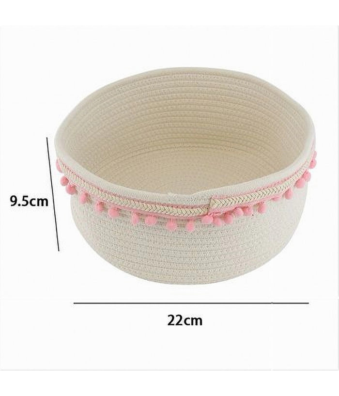 Cesto Porta Oggetti Per Biancheria In Corda Pon Pon Rosa Cestino 22x9.5 Cm 10666         
