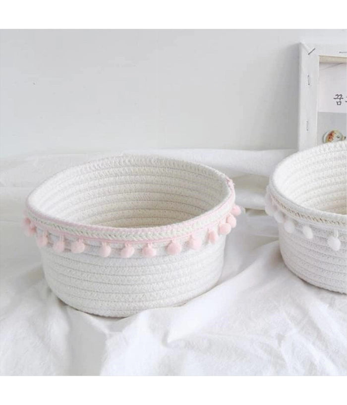 Cesto Porta Oggetti Per Biancheria In Corda Pon Pon Rosa Cestino 22x9.5 Cm 10666         