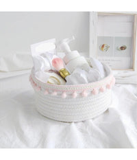 Cesto Porta Oggetti Per Biancheria In Corda Pon Pon Rosa Cestino 30x14 Cm 10667         