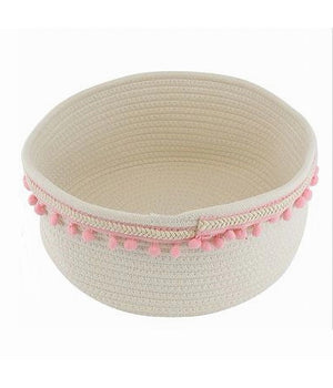 Cesto Porta Oggetti Per Biancheria In Corda Pon Pon Rosa Cestino 30x14 Cm 10667         