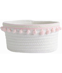 Cesto Porta Oggetti Per Biancheria In Corda Pon Pon Rosa Cestino 30x14 Cm 10667         