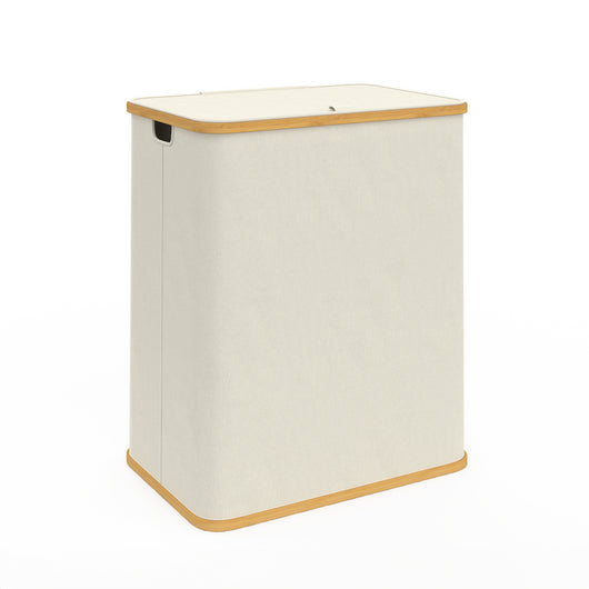 IDMarket - Cesto portabiancheria 140 L 2 cestini estraibili in bambù RITA tessuto ecru