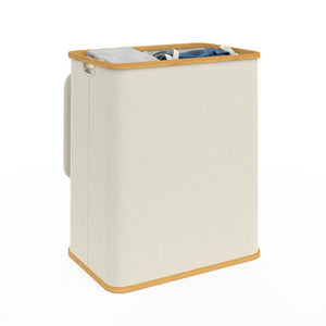 IDMarket - Cesto portabiancheria 140 L 2 cestini estraibili in bambù RITA tessuto ecru