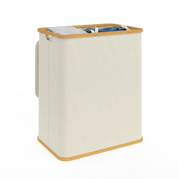 IDMarket - Cesto portabiancheria 140 L 2 cestini estraibili in bambù RITA tessuto ecru