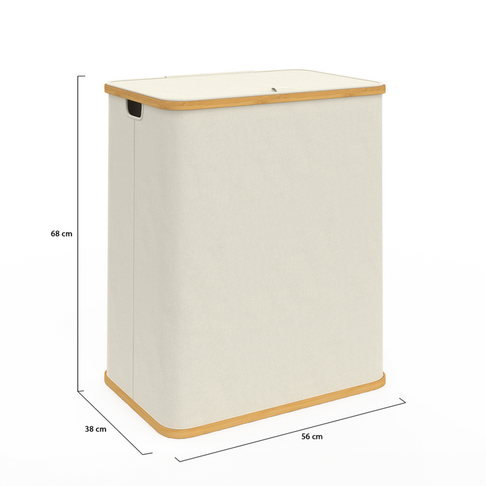 IDMarket - Cesto portabiancheria 140 L 2 cestini estraibili in bambù RITA tessuto ecru