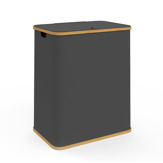 IDMarket - Cesto portabiancheria 140 L 2 cestini estraibili in bambù RITA tessuto grigio antracite