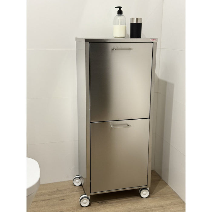 Cesto portabiancheria 2 scomparti con ruote, in acciaio inossidabile, TANGO