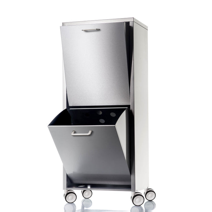 Cesto portabiancheria 2 scomparti con ruote, in acciaio inossidabile, TANGO