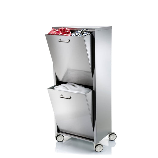 Cesto portabiancheria 2 scomparti con ruote, in acciaio inossidabile, TANGO
