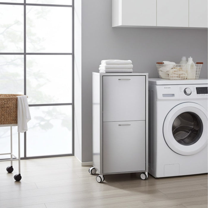 Cesto portabiancheria 2 scomparti con ruote, in acciaio inossidabile, TANGO