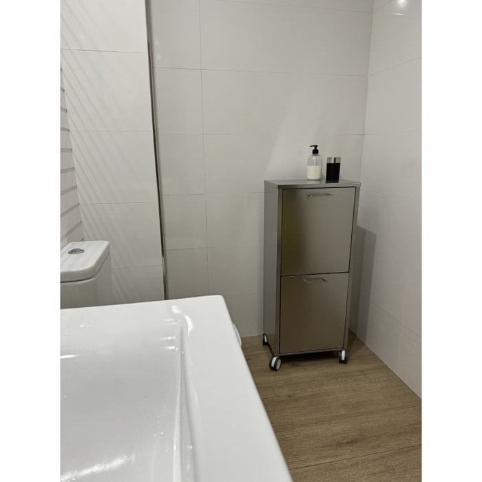 Cesto portabiancheria 2 scomparti con ruote, in acciaio inossidabile, TANGO