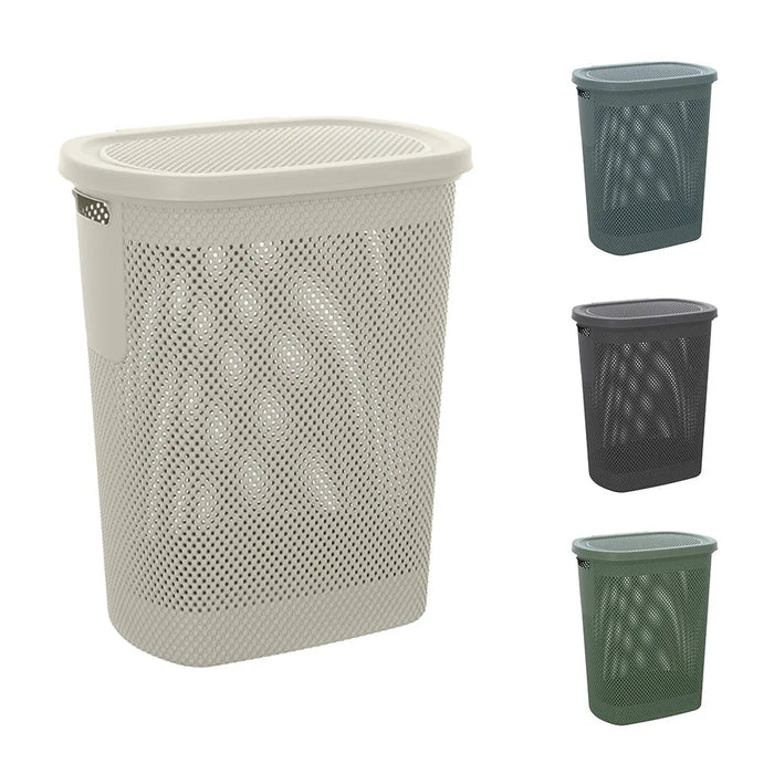 Cesto portabiancheria con coperchio in plastica bianca 58 lt Kamala