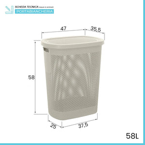 Cesto portabiancheria con coperchio in plastica bianca 58 lt Kamala