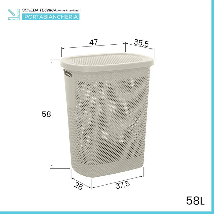Cesto portabiancheria con coperchio in plastica bianca 58 lt Kamala