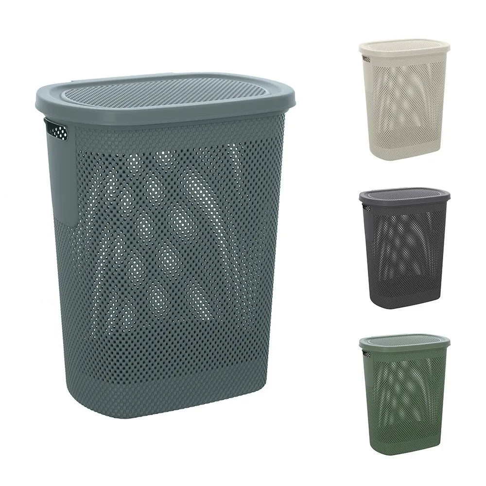 Cesto portabiancheria con coperchio in plastica blu avio 58 lt Kamala