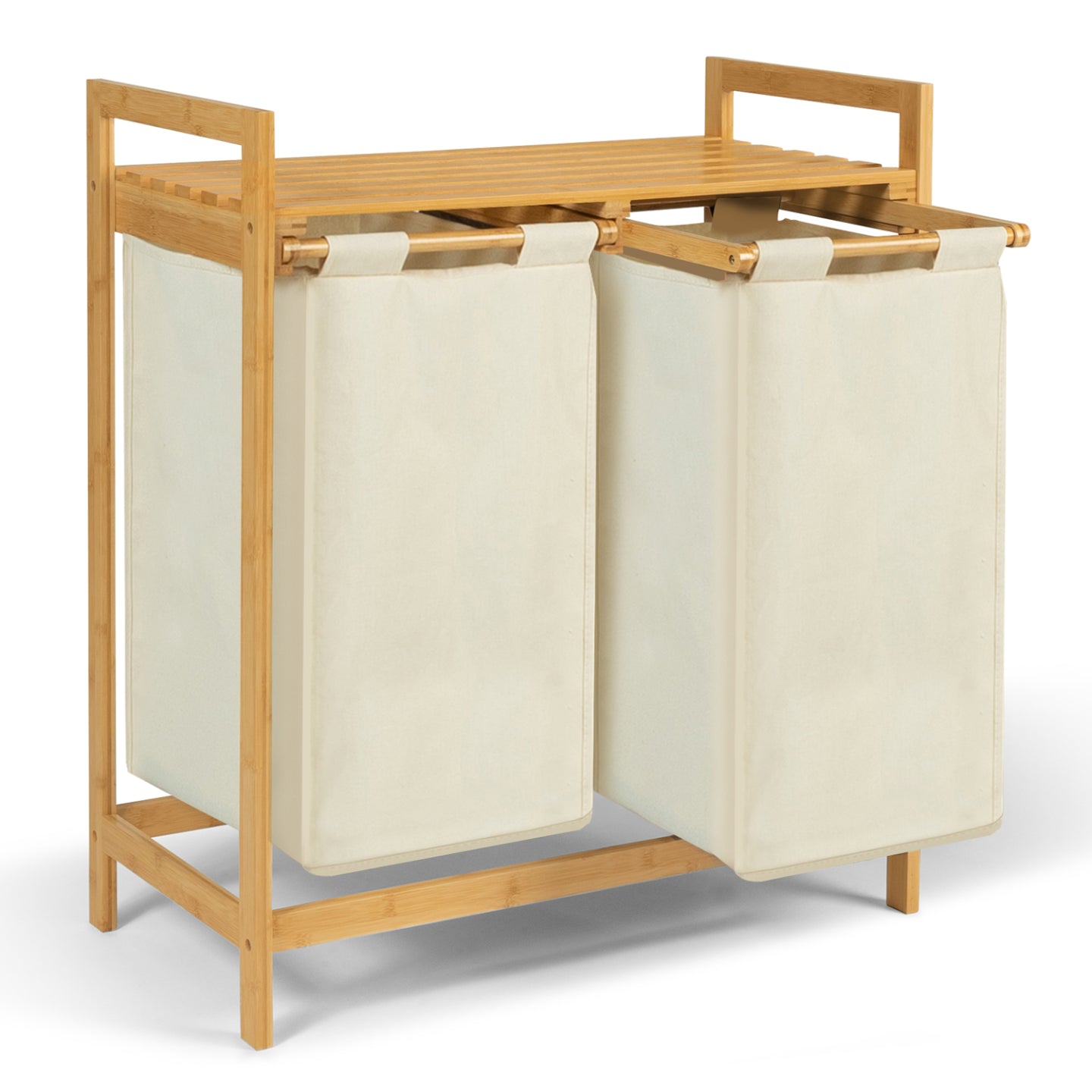 IDMarket - Cesto portabiancheria doppio in bambù BEA in tessuto ecrù