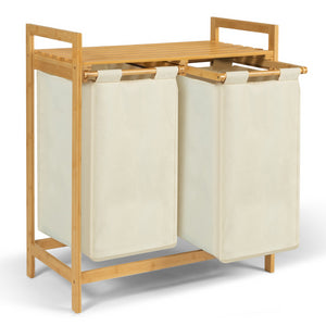 IDMarket - Cesto portabiancheria doppio in bambù BEA in tessuto ecrù