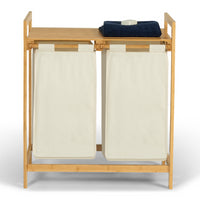 IDMarket - Cesto portabiancheria doppio in bambù BEA in tessuto ecrù