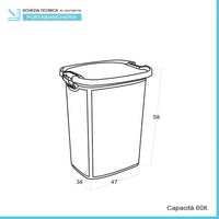 Cesto portabiancheria in plastica tortora con manici in legno capienza 60 lt