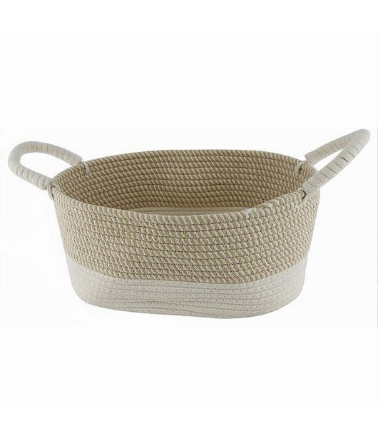 Cesto Portabiancheria Oggetti Corda Intrecciata Ovale Con Manici 35x25x16cm 10677         