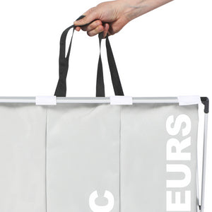 IDMarket - Cesto portabiancheria pieghevole 3 scomparti grigio