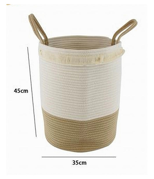 Cesto Portabiancheria Sporca In Corda Intrecciata Borsa Con Manici 35x45cm 10657         
