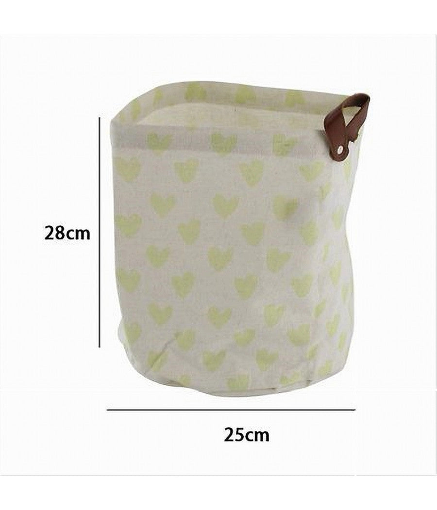 Cesto Portaoggetti Cuori Gialli In Tessuto Con Manico Bagno Cucina 25x28cm 10611         