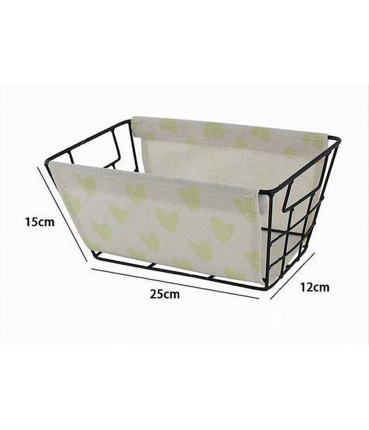 Cesto Portaoggetti In Ferro Tessuto Stampa A Cuori Galli Manici 25x15x12cm 10614         