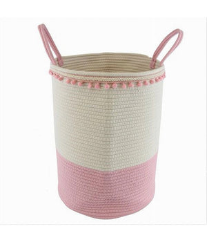Cesto Portaoggetti Per Biancheria In Corda Pon Pon Rosa Con Manici 35x45cm 10668         