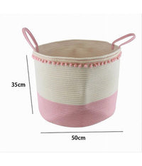Cesto Portaoggetti Per Biancheria In Corda Pon Pon Rosa Con Manici 50x35cm 10669         