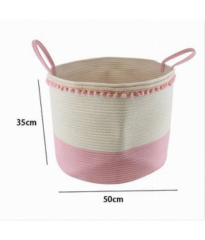 Cesto Portaoggetti Per Biancheria In Corda Pon Pon Rosa Con Manici 50x35cm 10669         