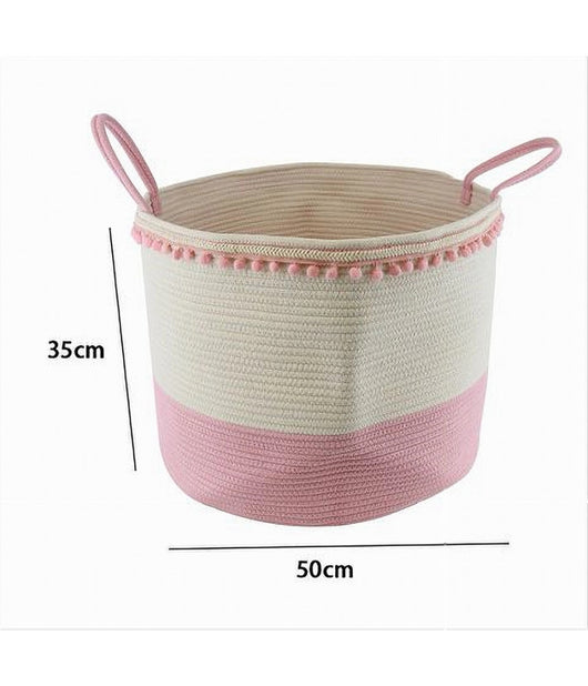 Cesto Portaoggetti Per Biancheria In Corda Pon Pon Rosa Con Manici 50x35cm 10669         