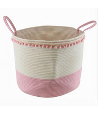 Cesto Portaoggetti Per Biancheria In Corda Pon Pon Rosa Con Manici 50x35cm 10669         