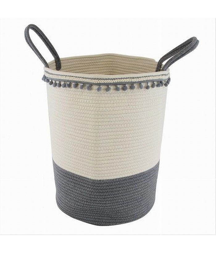 Cesto Portaoggetti Per Biancheria In Corda Ponpon Grigi Con Manici 35x45cm 10672         