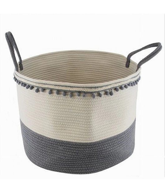 Cesto Portaoggetti Per Biancheria In Corda Ponpon Grigi Con Manici 50x35cm 10673         