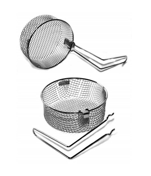 Cesto Rete In Acciaio 18cm Tondo Padella Per Friggitrice Con Manico Per Frittura         