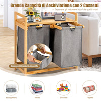 Cesto della biancheria in bamb¨´ con doppio scompartimento, Cesto a 2 sezioni per lavanderia con borse rimovibili-Cesti del bucato