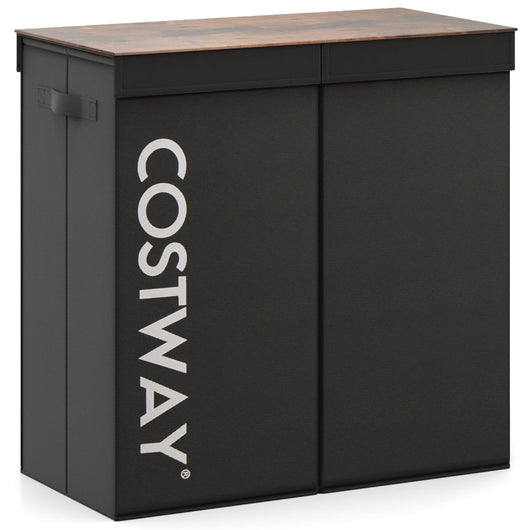 Cesto per la biancheria a 2 sezioni con coperchio, Cesto per biancheria da 105L con 2 sacchetti fodera rimovibili Nero-Cesti del bucato