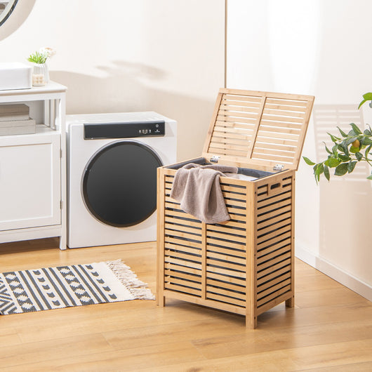 Cesto di bamb¨´ 80 L per lavanderia con borsa rimovibile, Cesto della biancheria sporca con coperchio e maniglie-Cesti del bucato