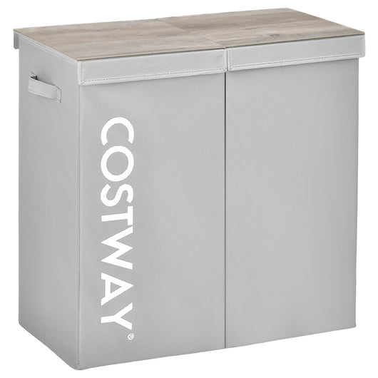 Cesto portabiancheria da 115L con coperchio 2 scomparti, Portabiancheria sporca in tessuto per lavanderia Grigio-Cesti del bucato