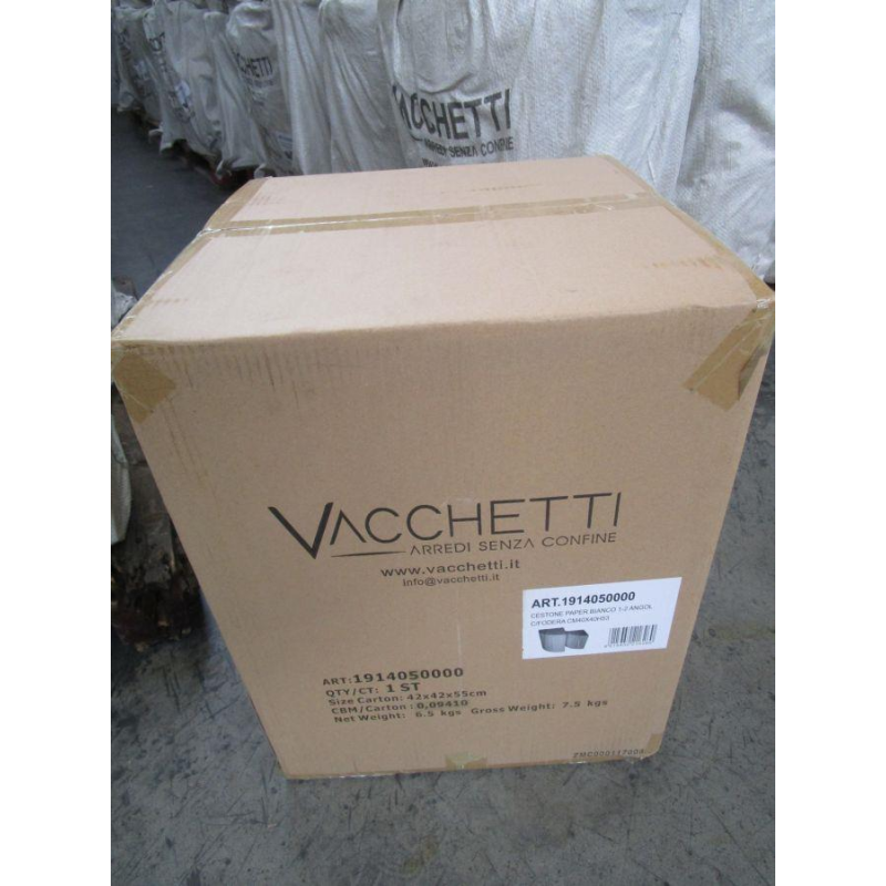 Cestone paper bianco 1-2 angol con fodera cm 40x40h53