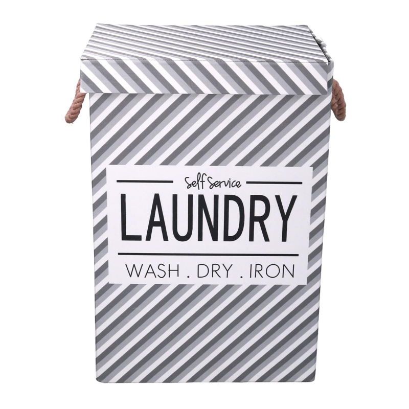 Cestone tessuto laundry grigio con coperchio cm 40x30h60