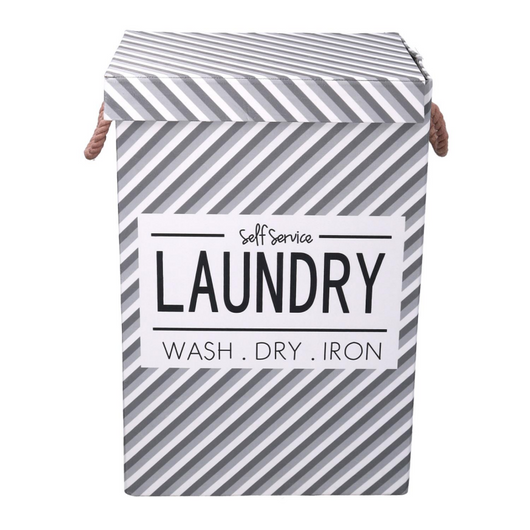 Cestone tessuto laundry grigio con coperchio cm 40x30h60