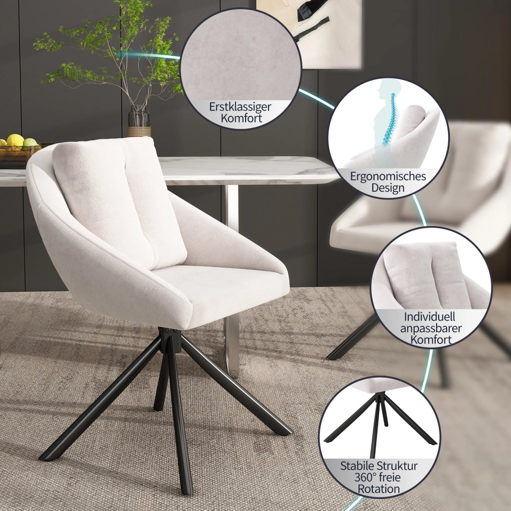 SEDIA GIREVOLE DA PRANZO BEIGE IN VELLUTO E METALLO Set 4 pezzi