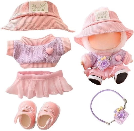 Adatto per bambole di 15-17 cm - Set di abbigliamento per bambole 5 pezzi - Set di abbigliamento indossabile e rimovibile - Incluso accessorio per fotocamera, scarpe, cappello e abbigliamento - Bambole non incluse