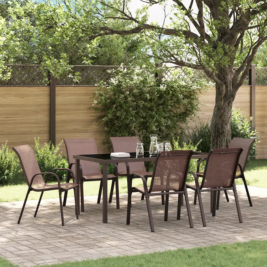 Sedie da Giardino Impilabili 6 pz | Sedie da Esterno in Tessuto Textilene Marrone