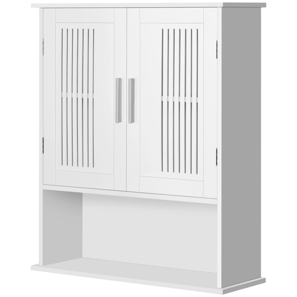 Mobiletto da Bagno a Muro Salvaspazio con Armadietto e Ripiano, 60x20x70 cm, Bianco