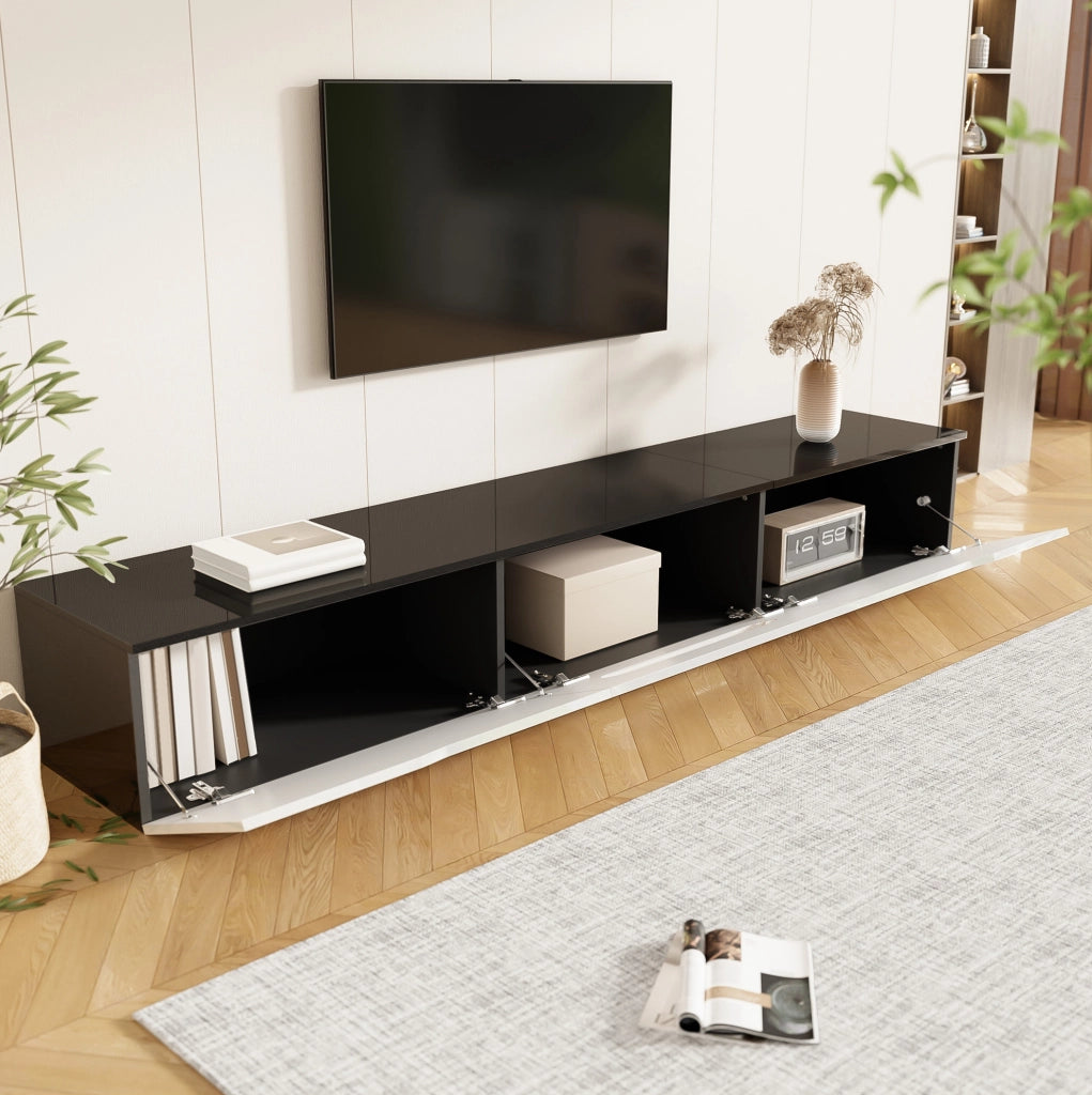 Mobile TV sospeso o da pavimento 180 cm nero e bianco con LED RGB Bluetooth